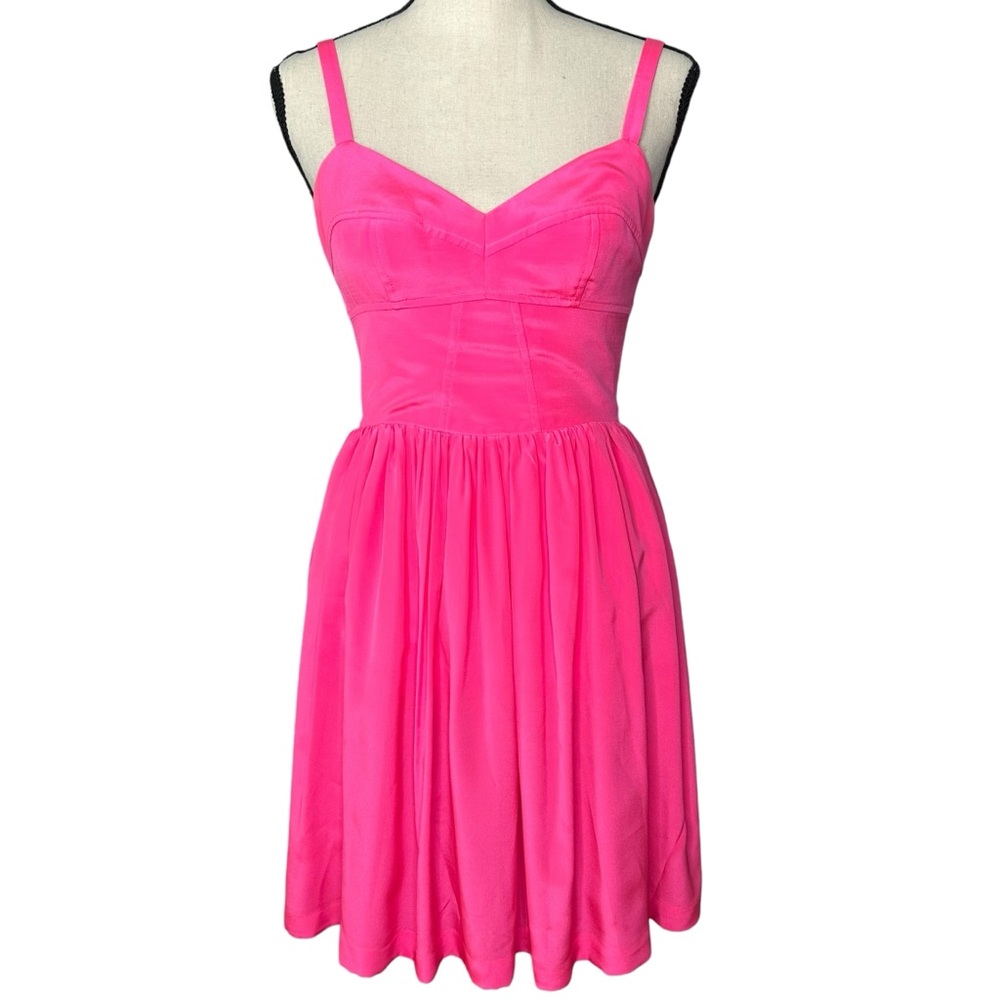 Amanda Uprichard Silk Champagne Mini Cocktail Dress in Hot Pink Size Small - Picture 1 of 15